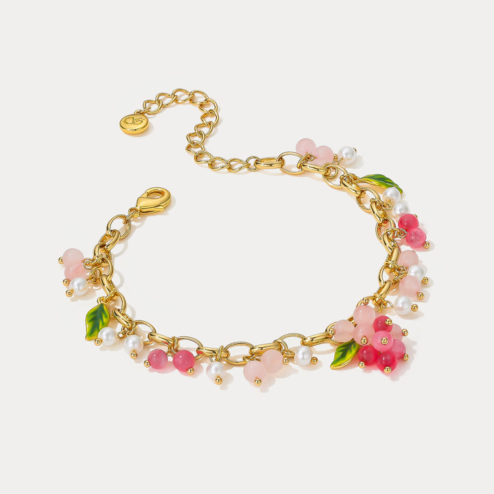 Selenichast Pink Berry Gold Charm Bracelet 18K Gold Jewelry