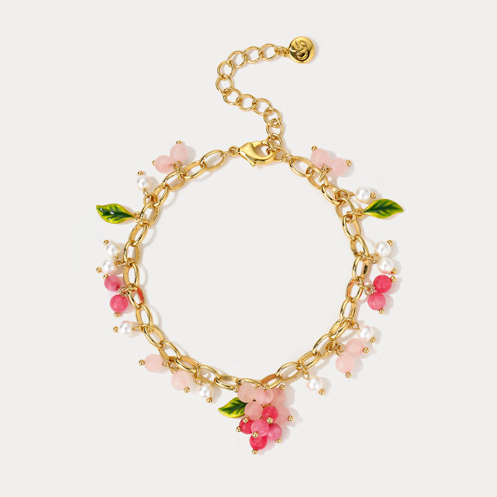 Selenichast Pink Berry Gold Charm Bracelet