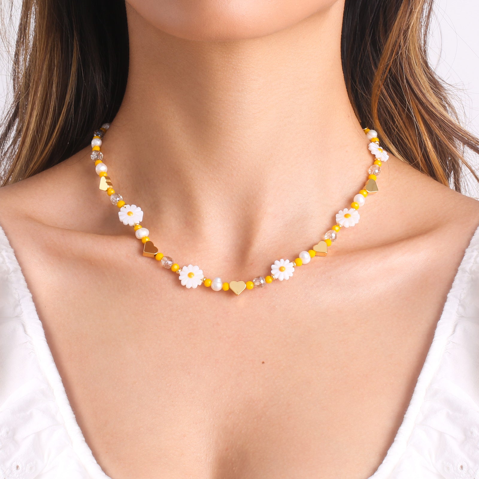 Boho Daisy Flower Beded Collier