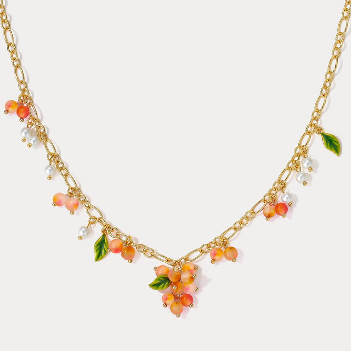 Orange Berry Gold Charm Necklace