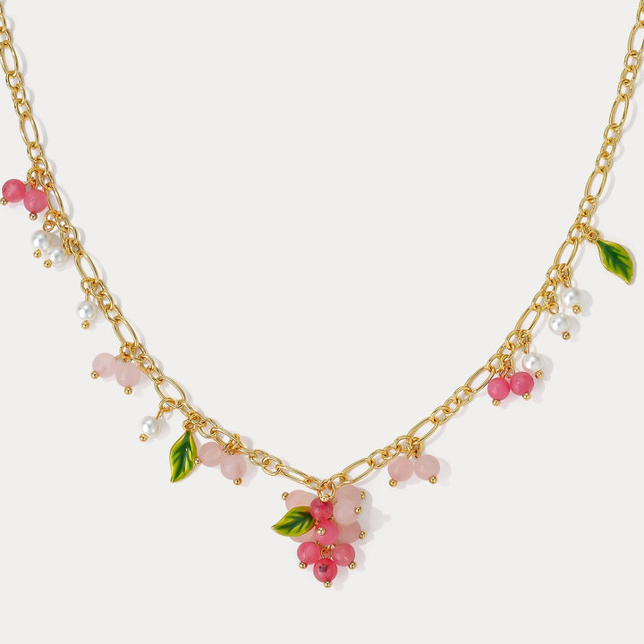 Pink Berry Gold Charm Necklace