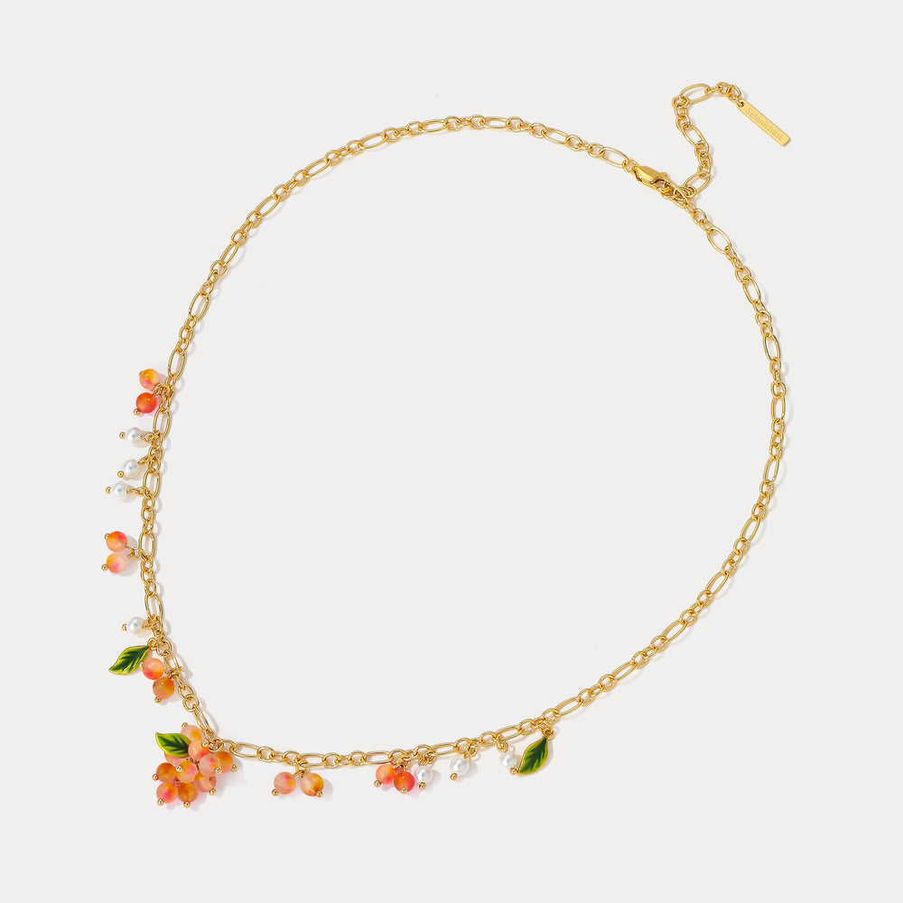 Selenichast Orange Berry Gold Charm Necklace 18K Gold Necklace