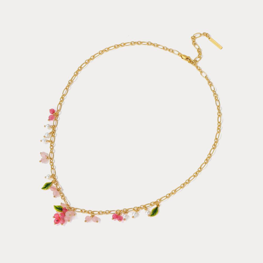 Selenichast Pink Berry Gold Charm Necklace 18K Gold Necklace