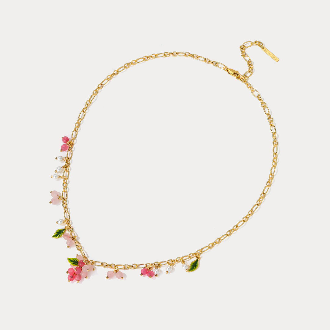 Selenichast Pink Berry Gold Charm Necklace 18K Gold Necklace