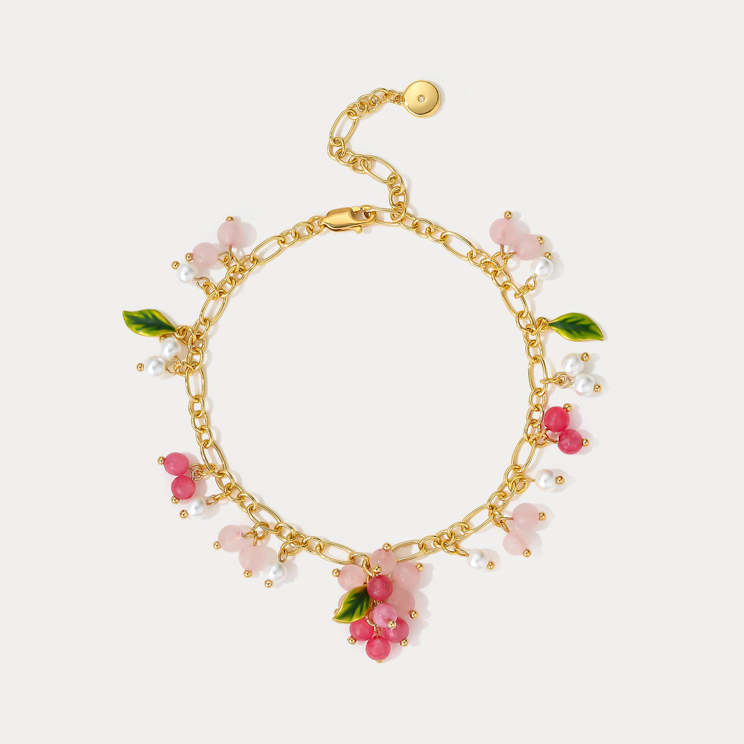 Selenichast Pink Berry Gold Charm Bracelet