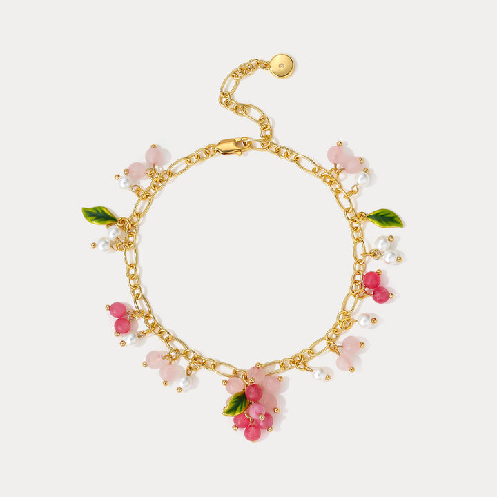 Selenichast Pink Berry Gold Charm Bracelet