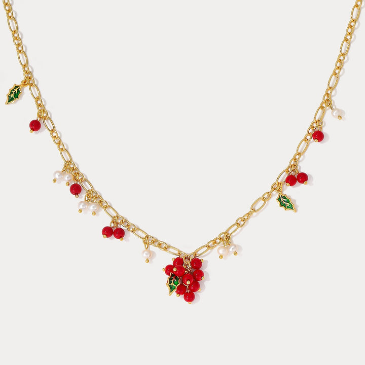 Cranberry Gold Charm Necklace