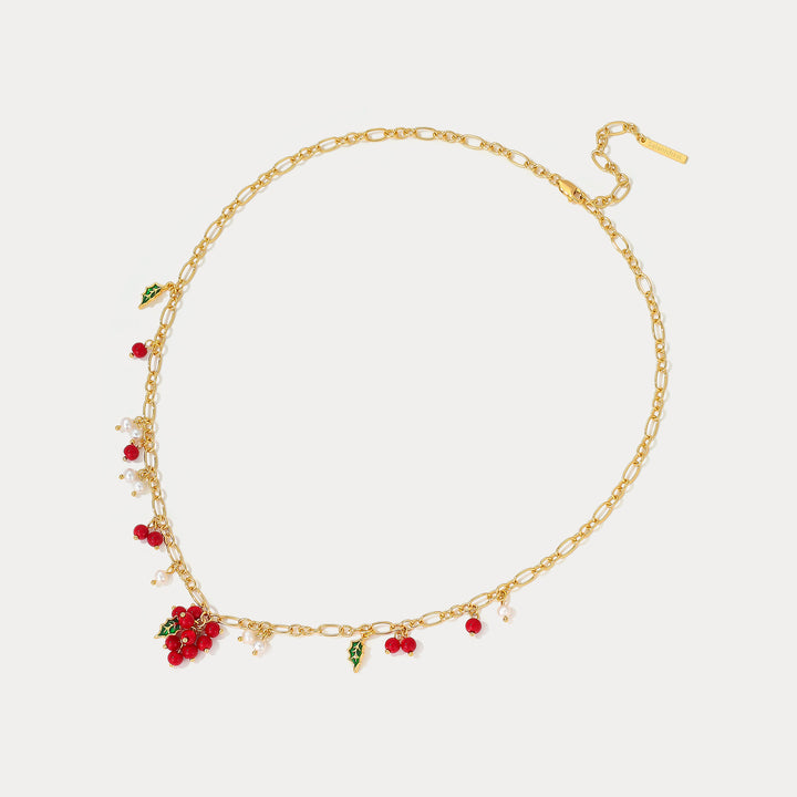 Selenichast Cranberry Gold Charm Necklace Gifts for Her