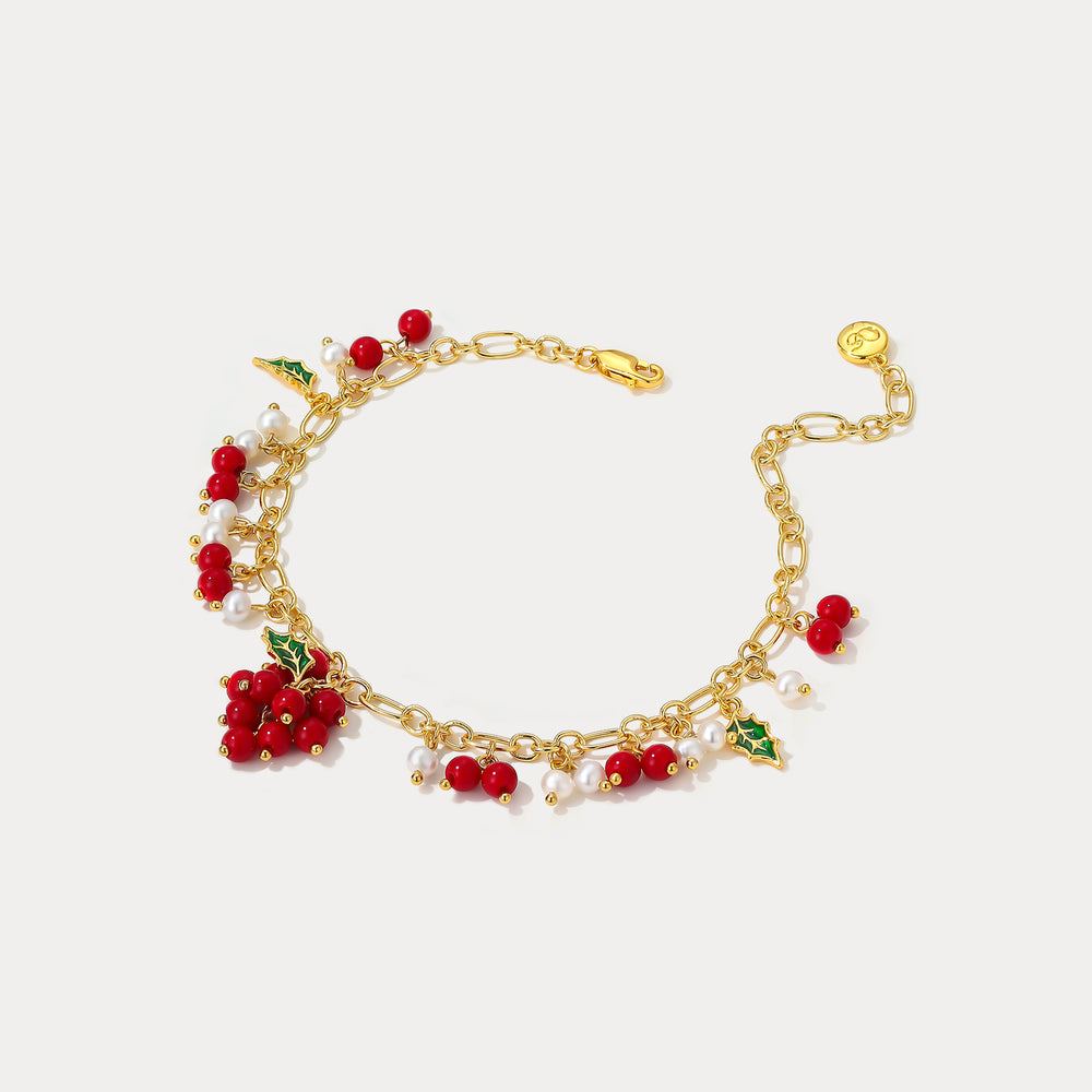 Selenichast Cranberry Gold Charm Bracelet