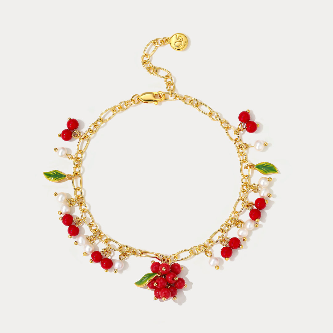 Selenichast Cranberry Gold Charm Bracelet