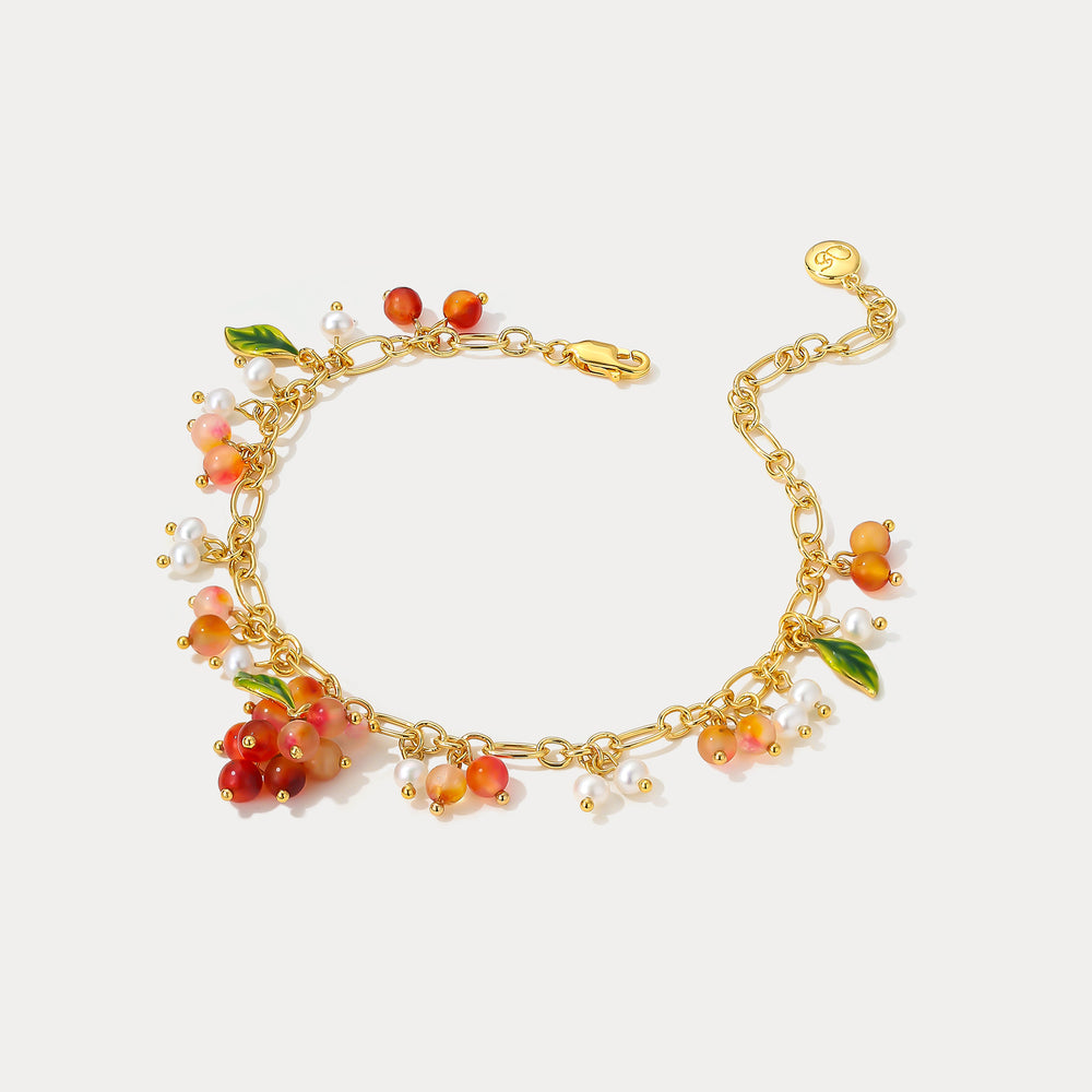 Selenichast Orange Berry Gold Charm Bracelet
