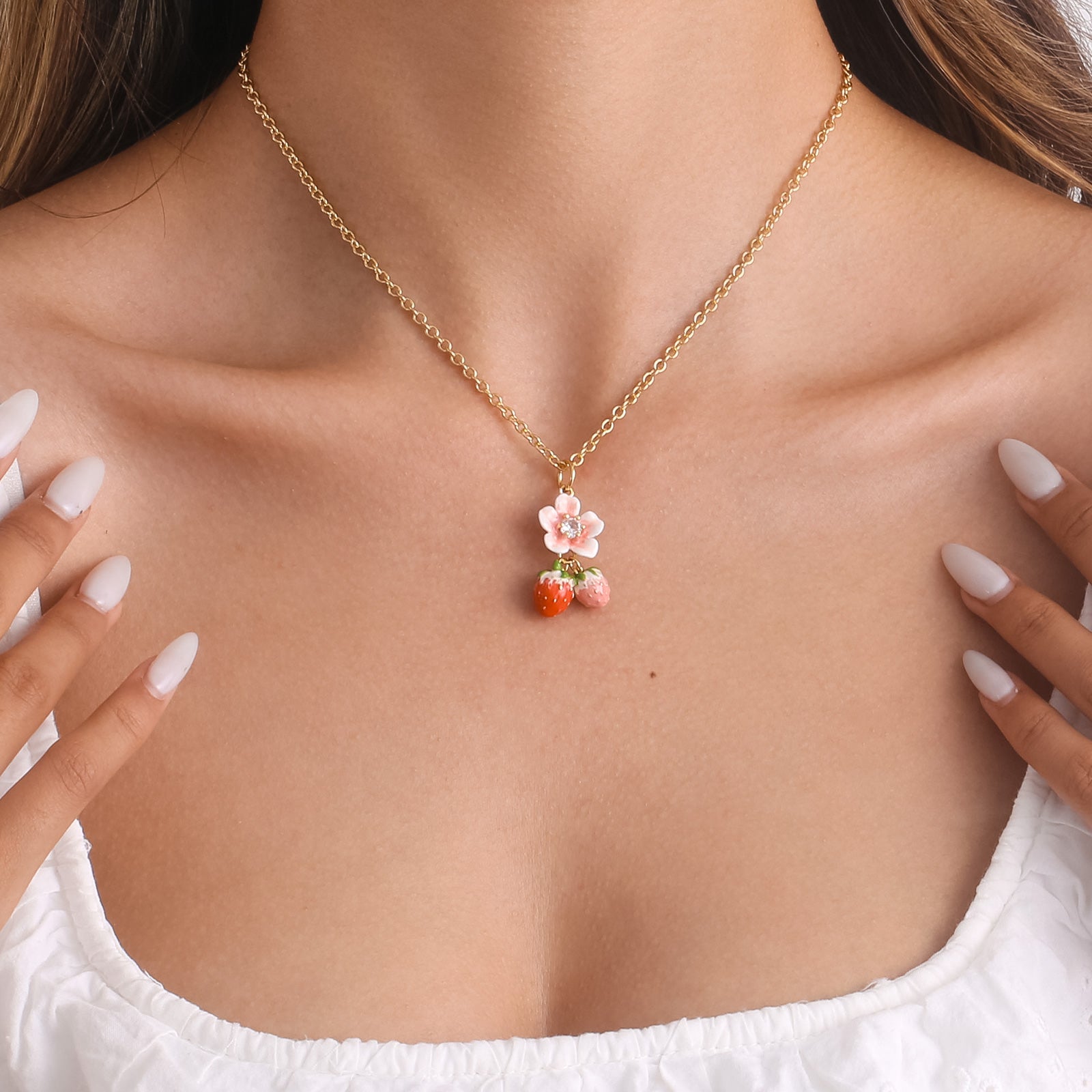 Flower Strawberry Necklace | Strawberry Jewelry for Women