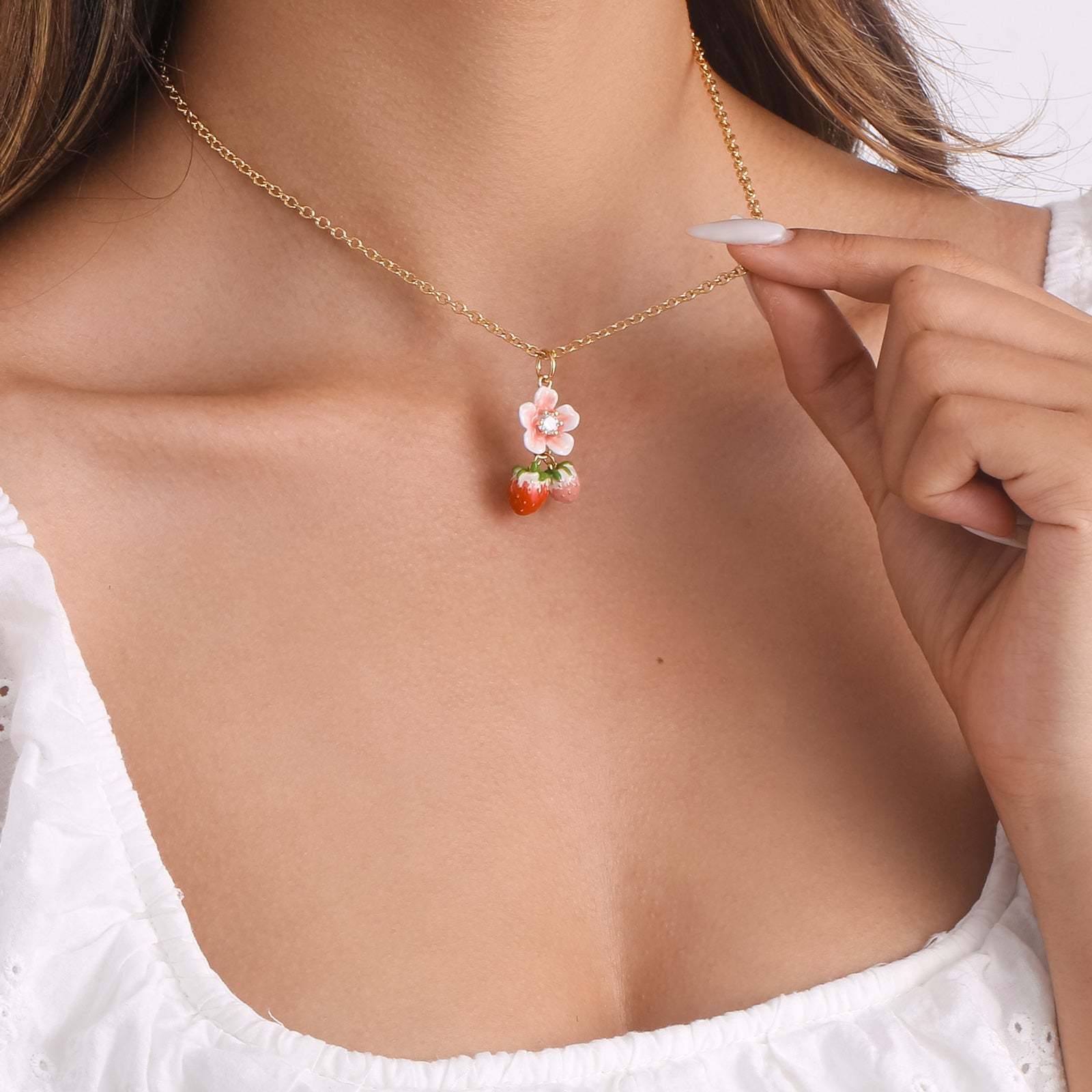 Flower Strawberry Necklace | Strawberry Jewelry for Women