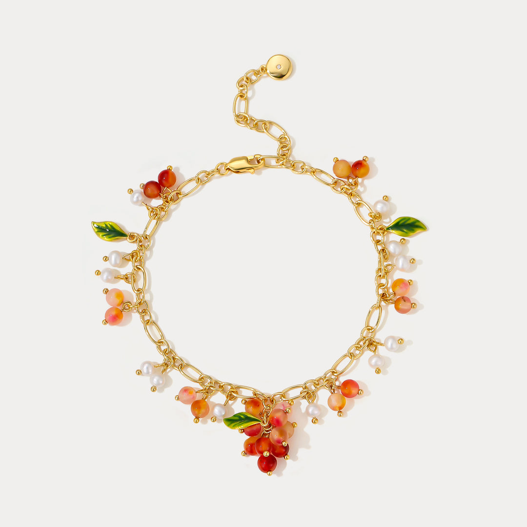 Selenichast Orange Berry Gold Charm Bracelet