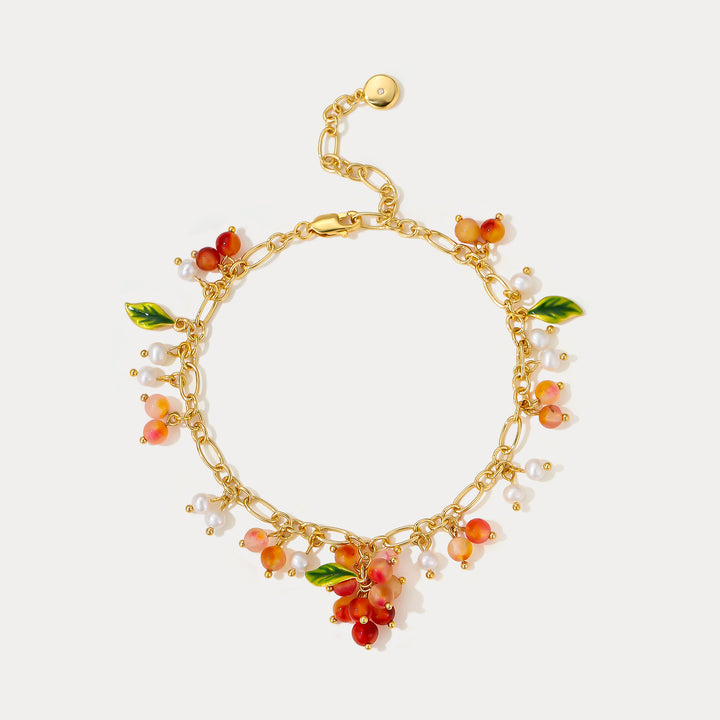 Selenichast Orange Berry Gold Charm Bracelet
