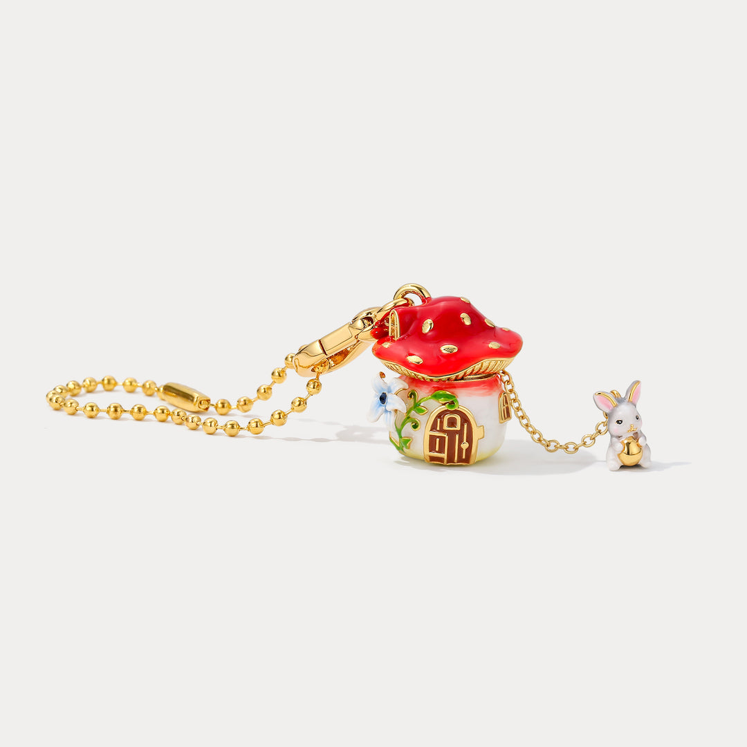 Selenichast Rabbit Mushroom Locket Necklace Dainty jewelry