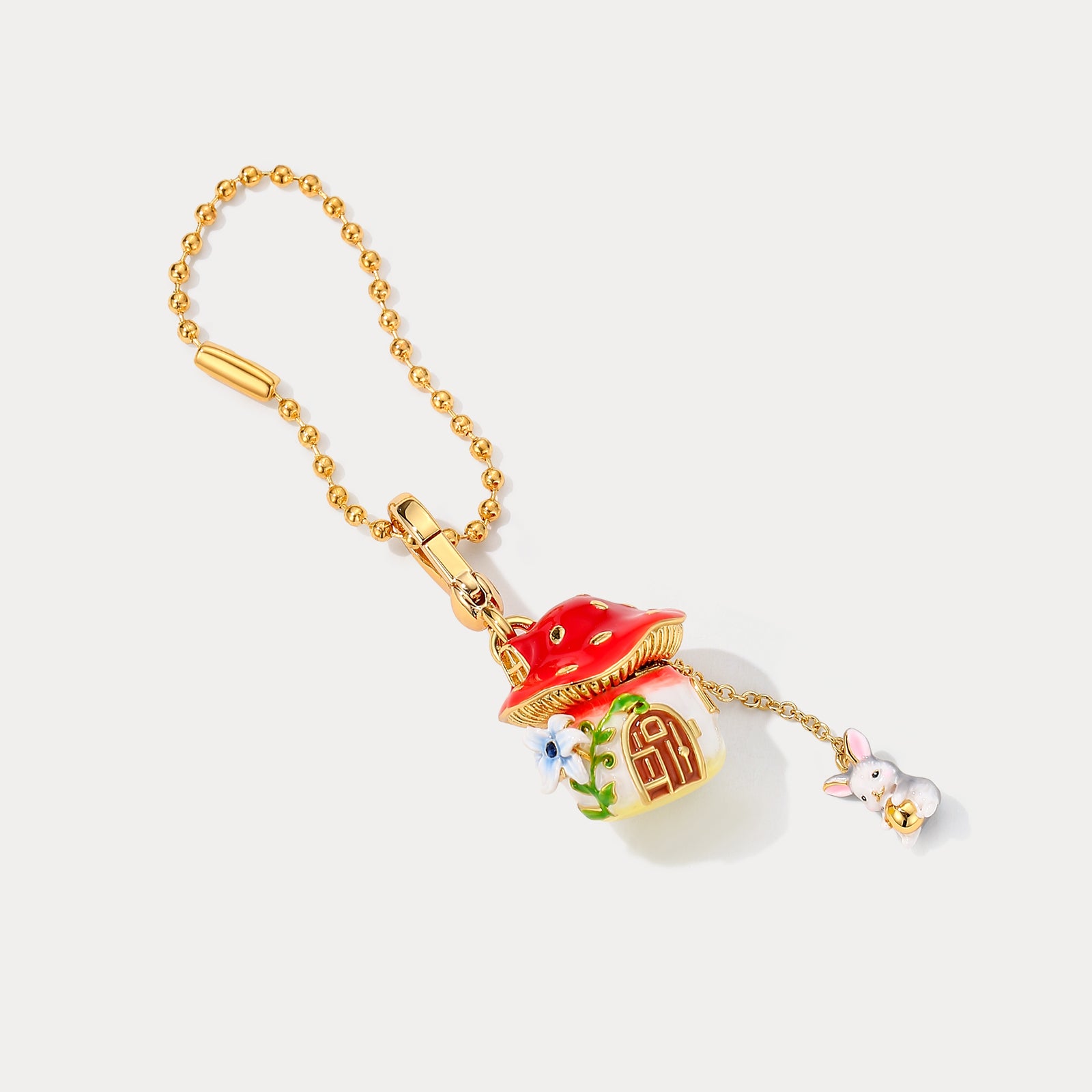 Selenichast Rabbit Mushroom Locket Necklace Enamel jewelry 18K Gold Necklace