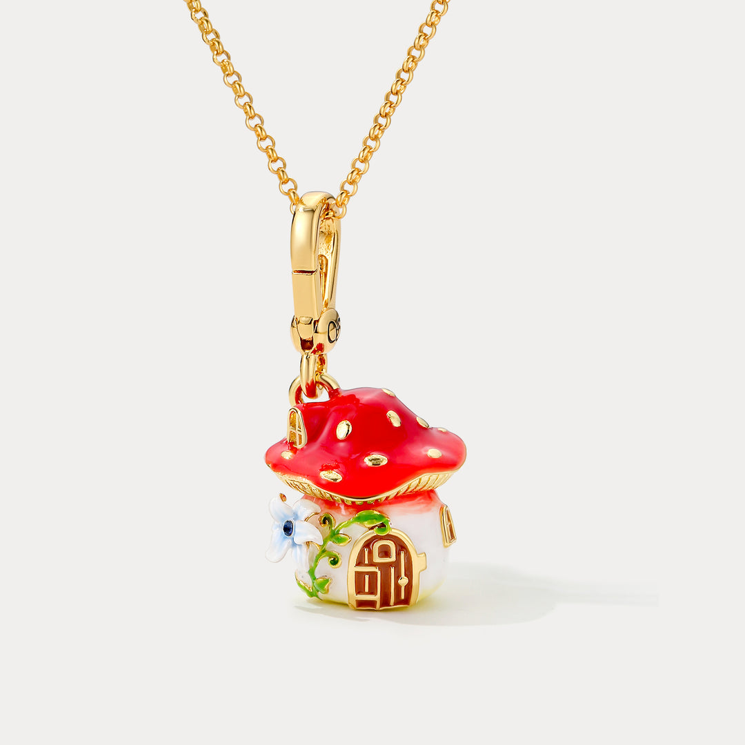 Selenichast Rabbit Mushroom Locket Necklace 18K Gold Necklace