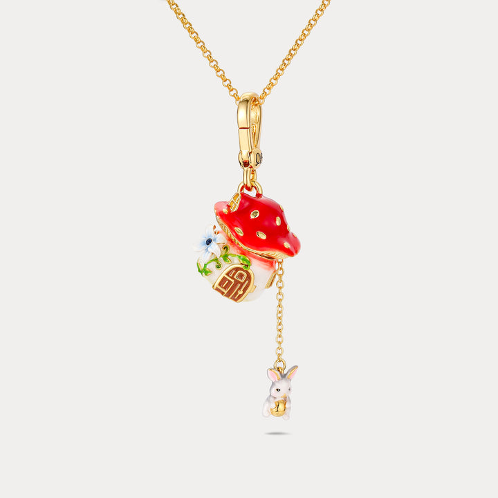 Selenichast Rabbit Mushroom Locket Necklace Easter Gifts