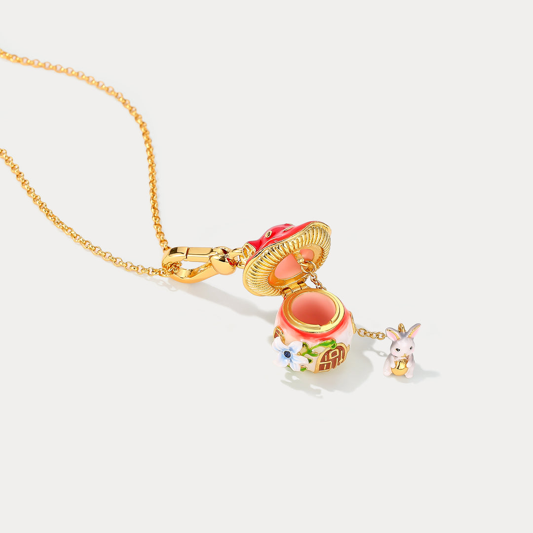 Selenichast Rabbit ocket Necklace Enamel jewelry