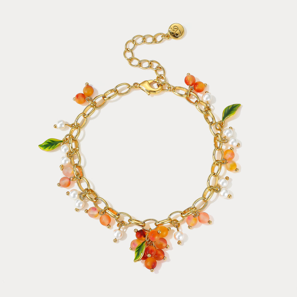 Selenichast Orange Berry Gold Charm Bracelet