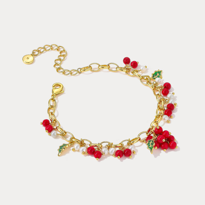 Selenichast Cranberry Gold Charm Bracelet 18K Gold Jewelry