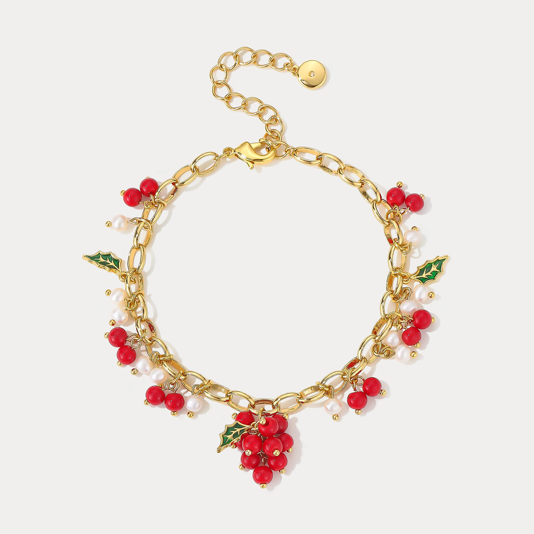 Selenichast Cranberry Gold Charm Bracelet