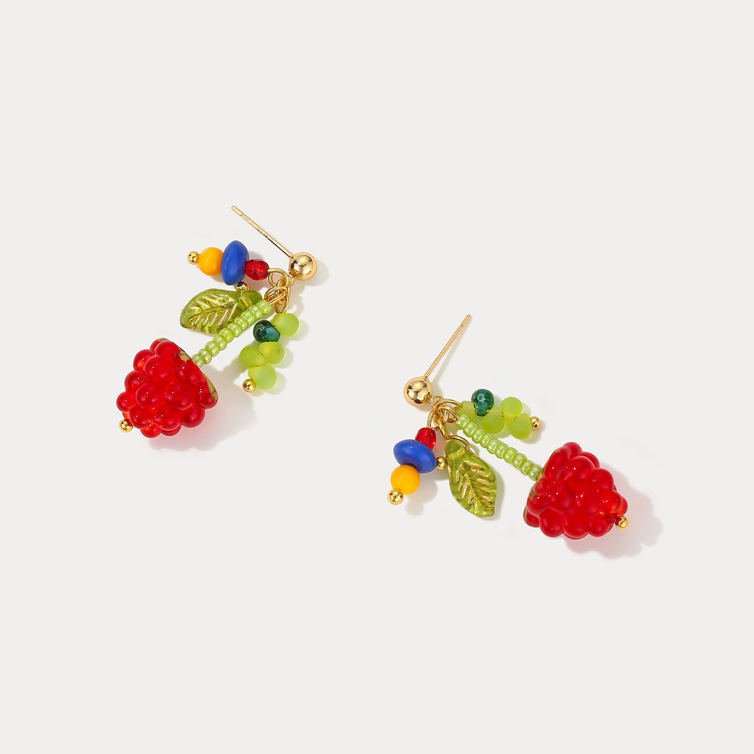 Raspberry Beaded Earrings Selenichast Summer Gifts
