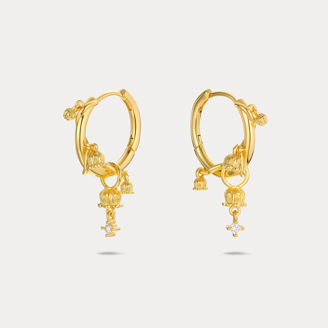 Selenichast Gold Lily of the Valley Huggie Earrings
