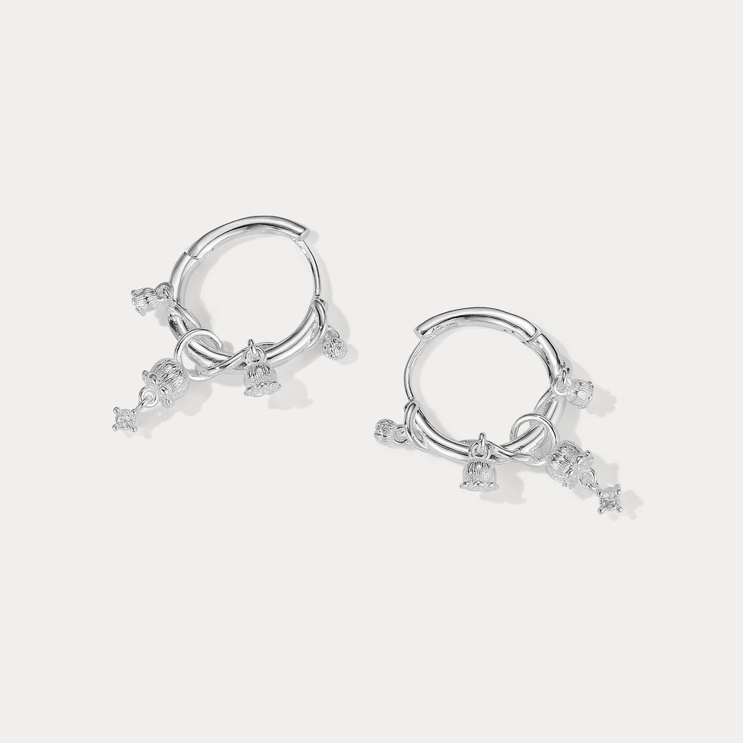 Selenichast Silver Lily of the Valley Huggie Earrings