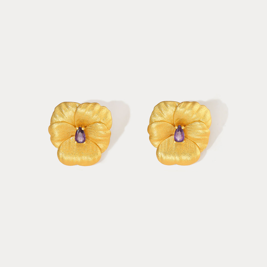 Selenichast Gold Pansy Earrings