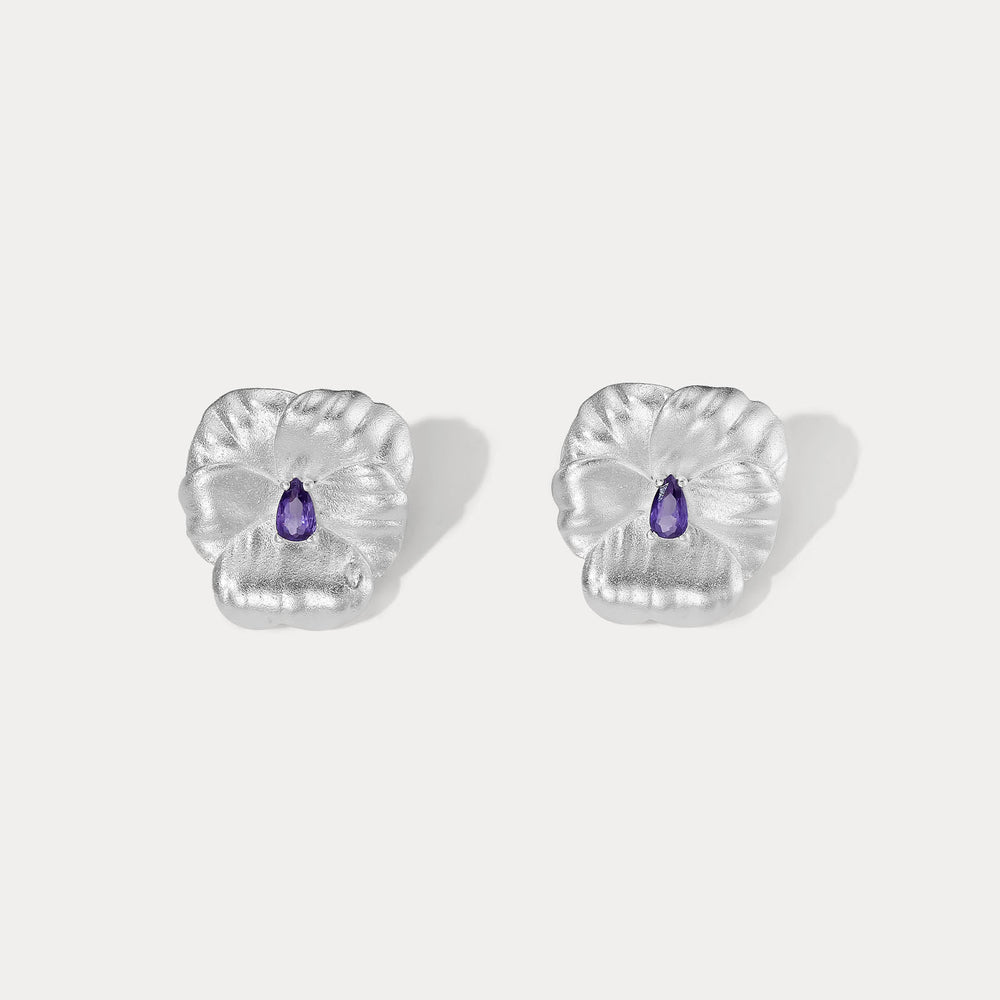 Selenichast Silver Pansy Earrings