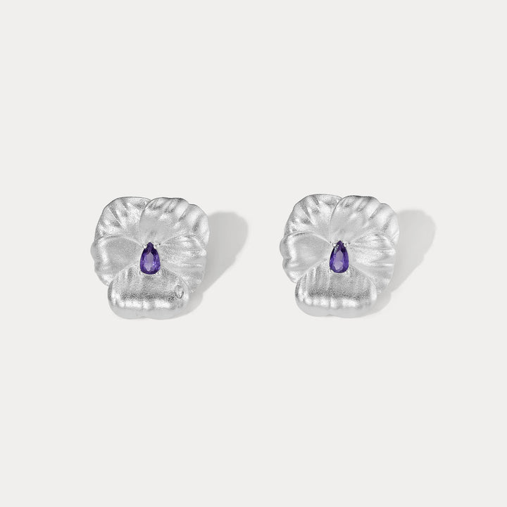 Selenichast Silver Pansy Earrings