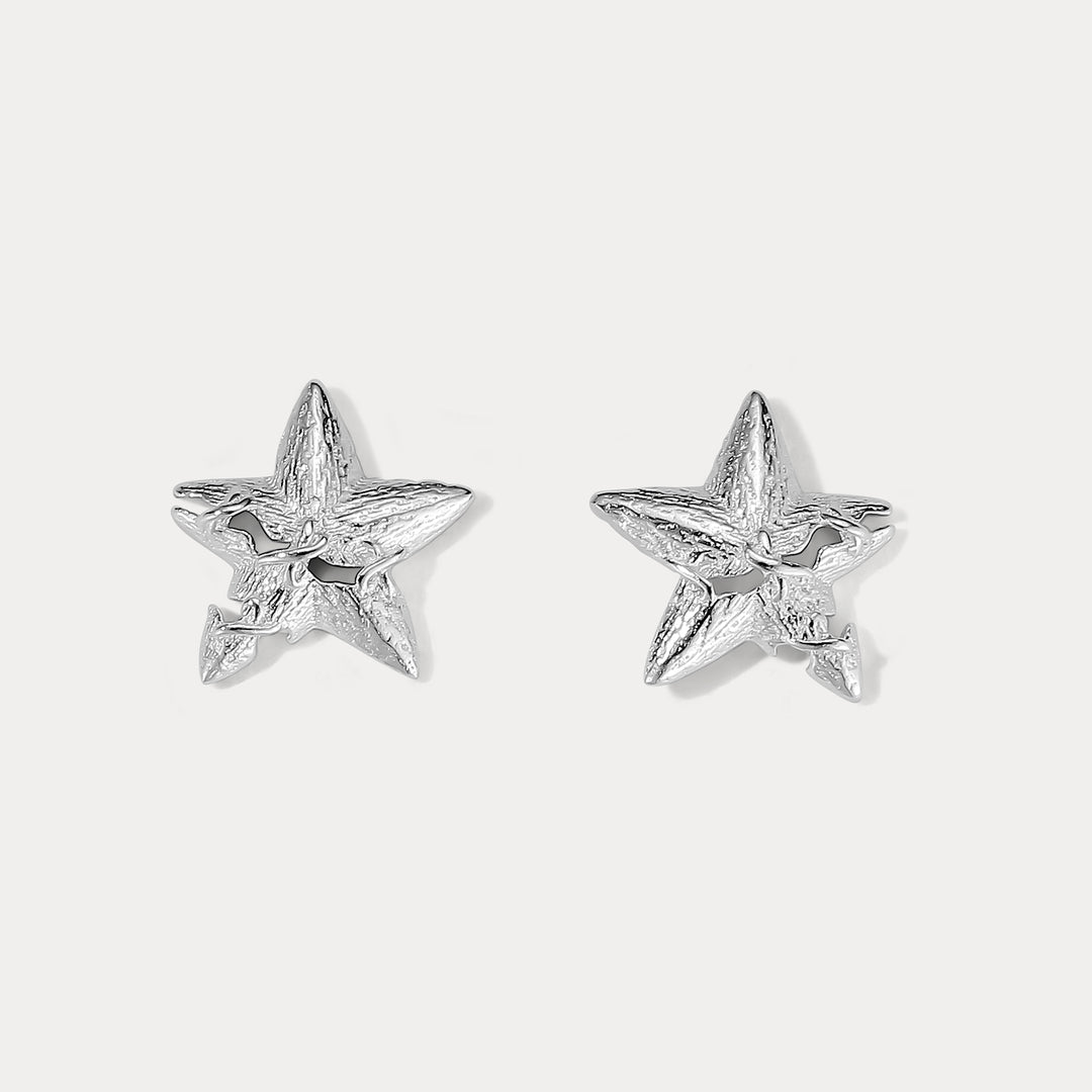 Selenichast Silver Star Stud Earrings