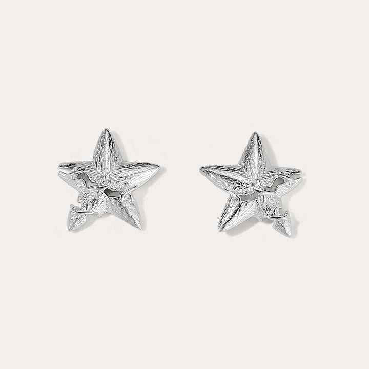 Selenichast Silver Star Stud Earrings