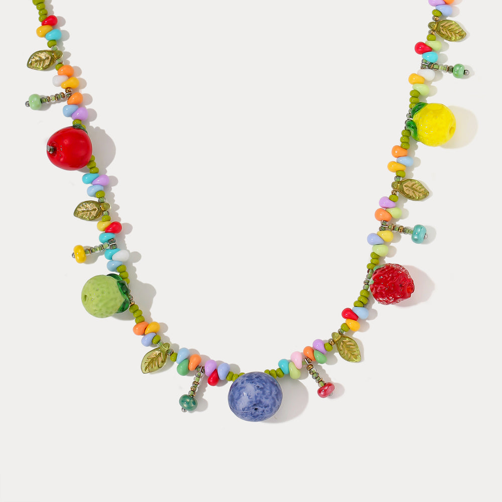 Selenichast Fruit Colorful Beaded Necklace Charm Necklace