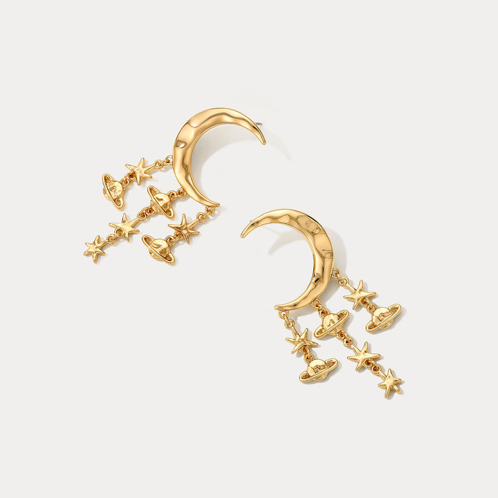 Moon and Star Dangle Earrings Selenichast 