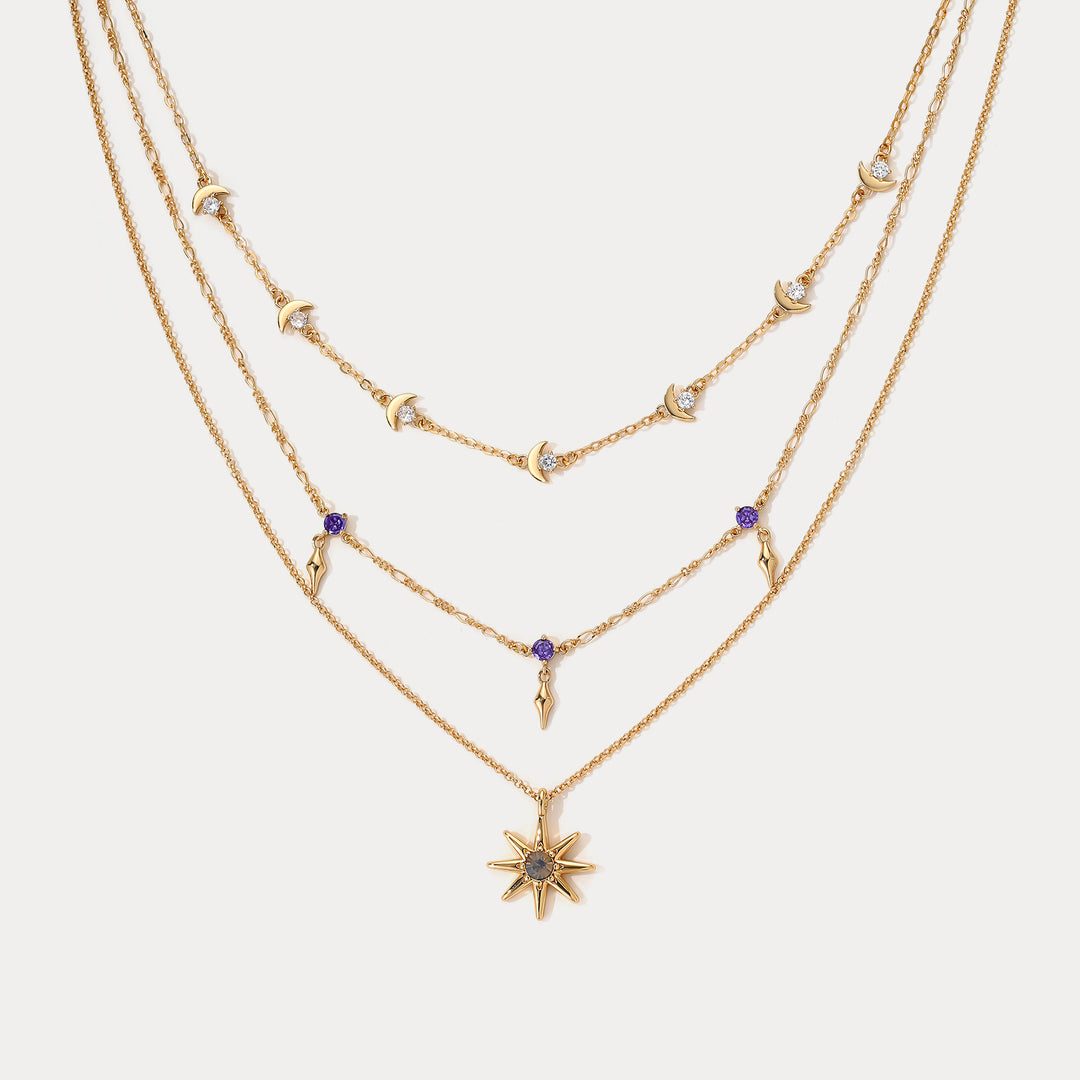 Selenichast Sun Moon Layered Necklace Sun Jewelry