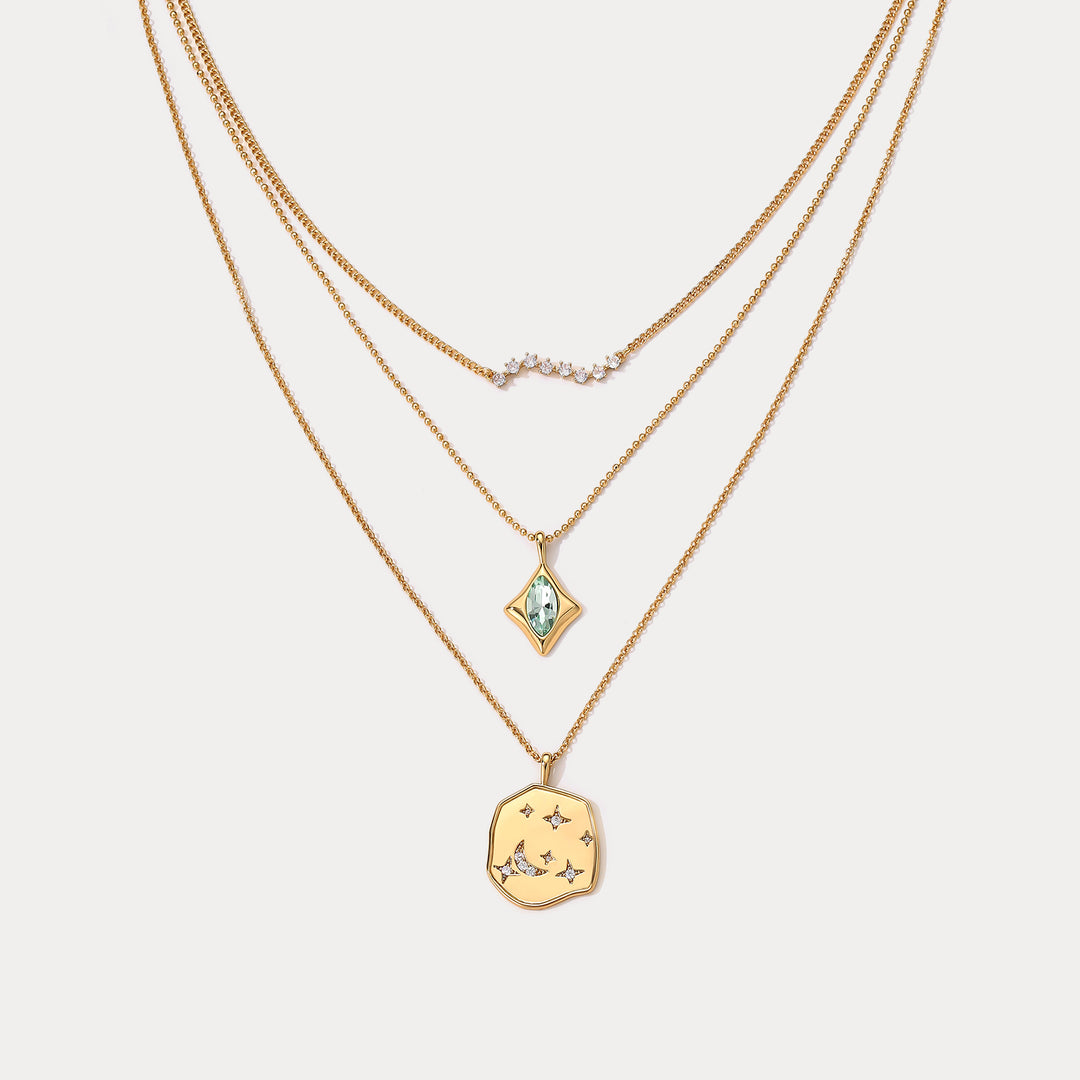 Selenichast Moon Star Layered Necklace Star Jewelry