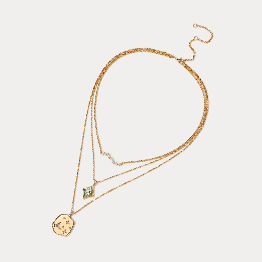 Selenichast Moon Star Layered Necklace Moon Jewelry