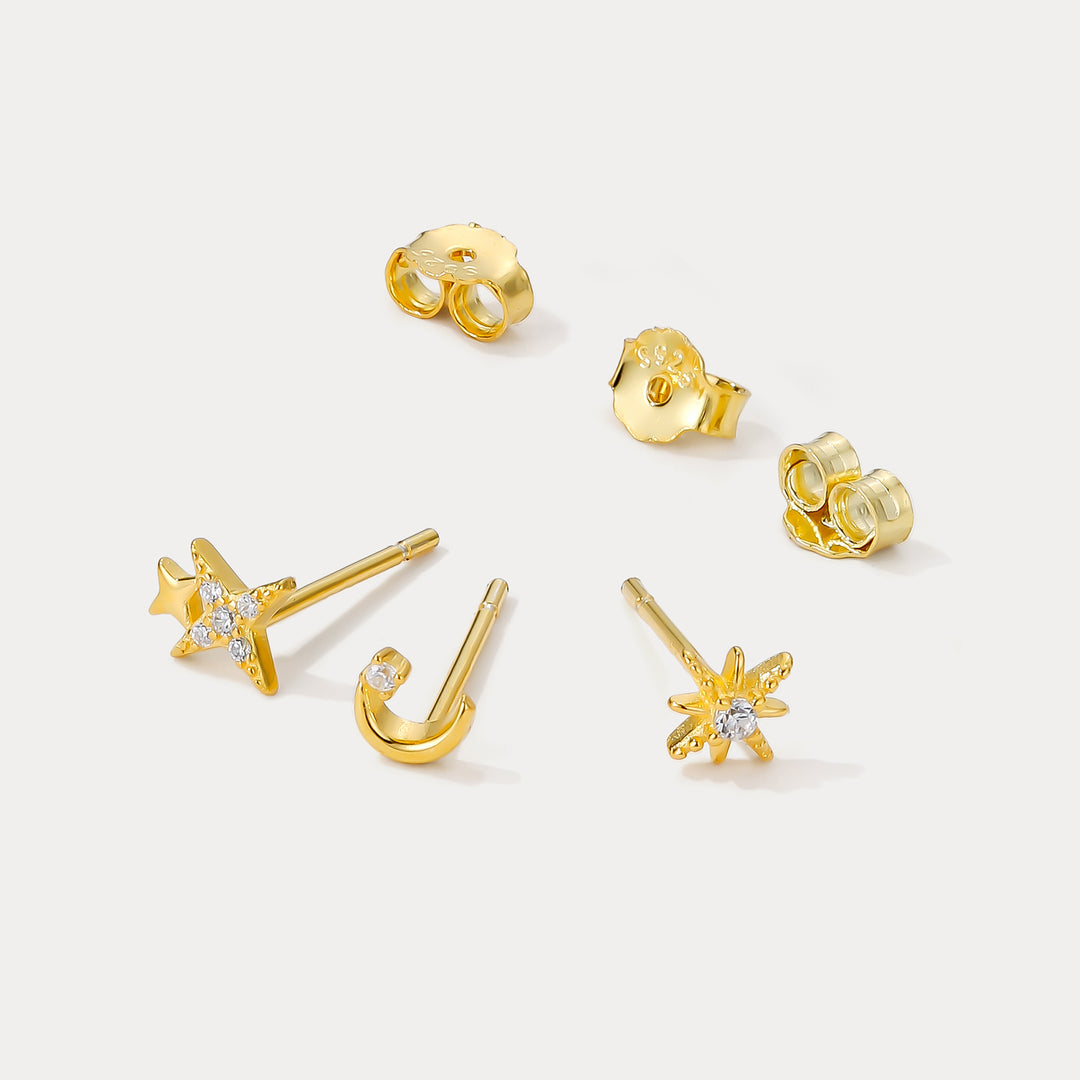 Selenichast Moon Star Earrings Set Gold Jewelry