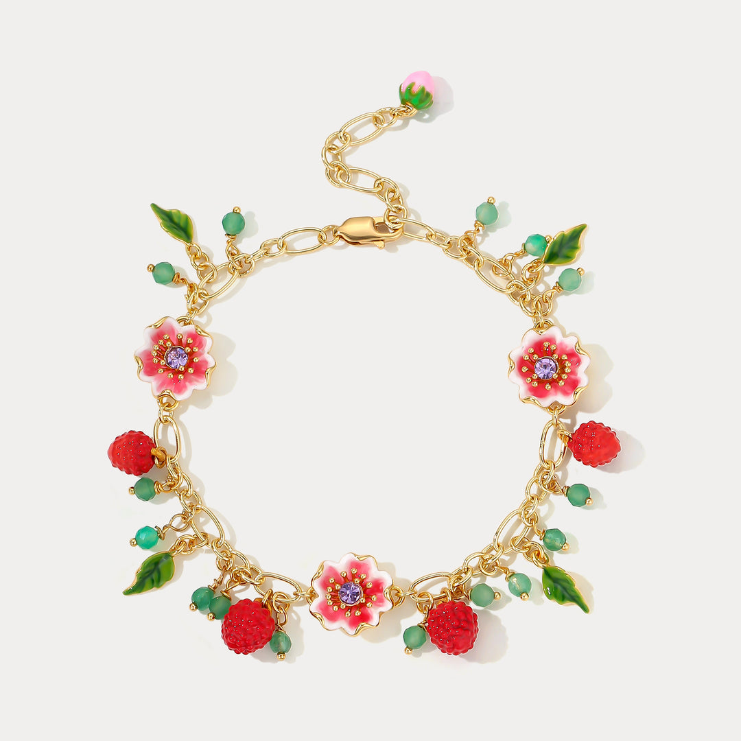 Selenichast Raspberry Flower Beads Bracelet