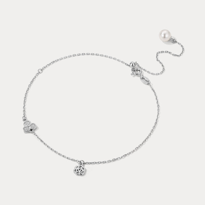 Selenichast Silver Clover Anklet Pearl Jewelry
