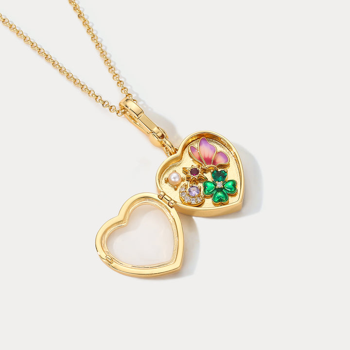 Selenichast Heart Locket Necklace Enamel Jewelry