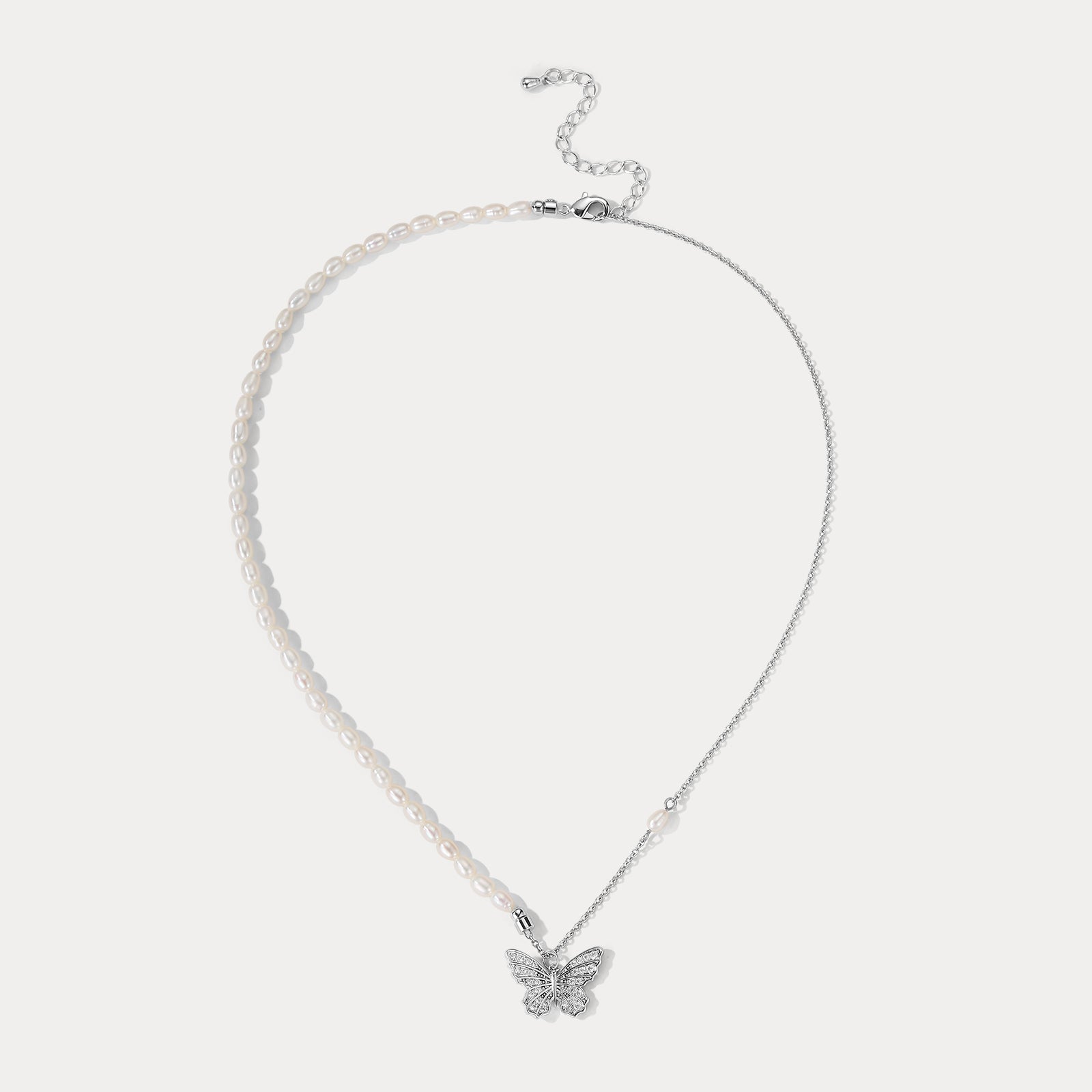 Silver Butterfly Pearl Necklace Selenichast 