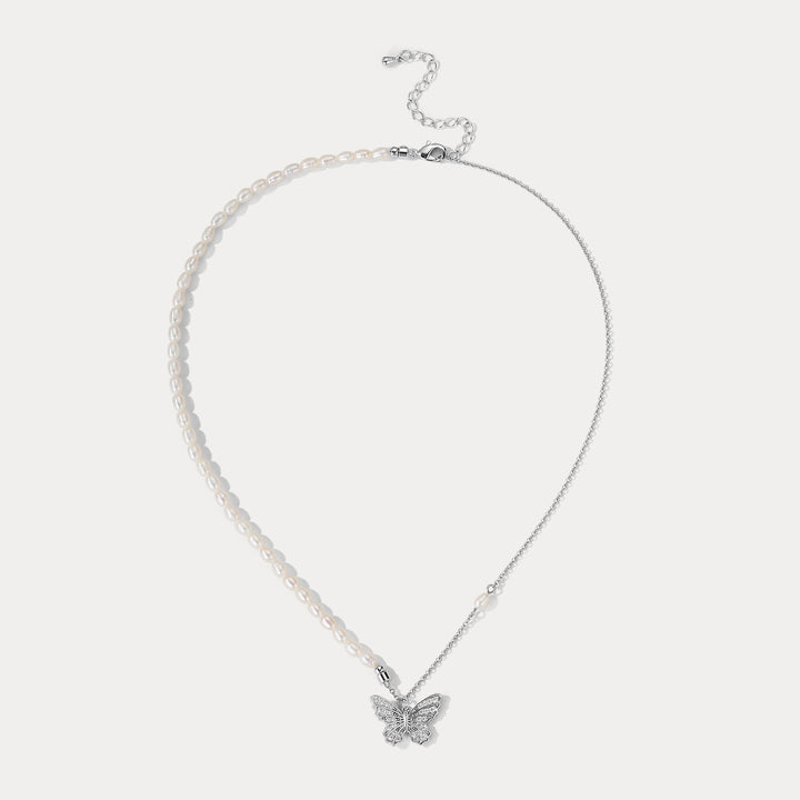 Silver Butterfly Pearl Necklace Selenichast 