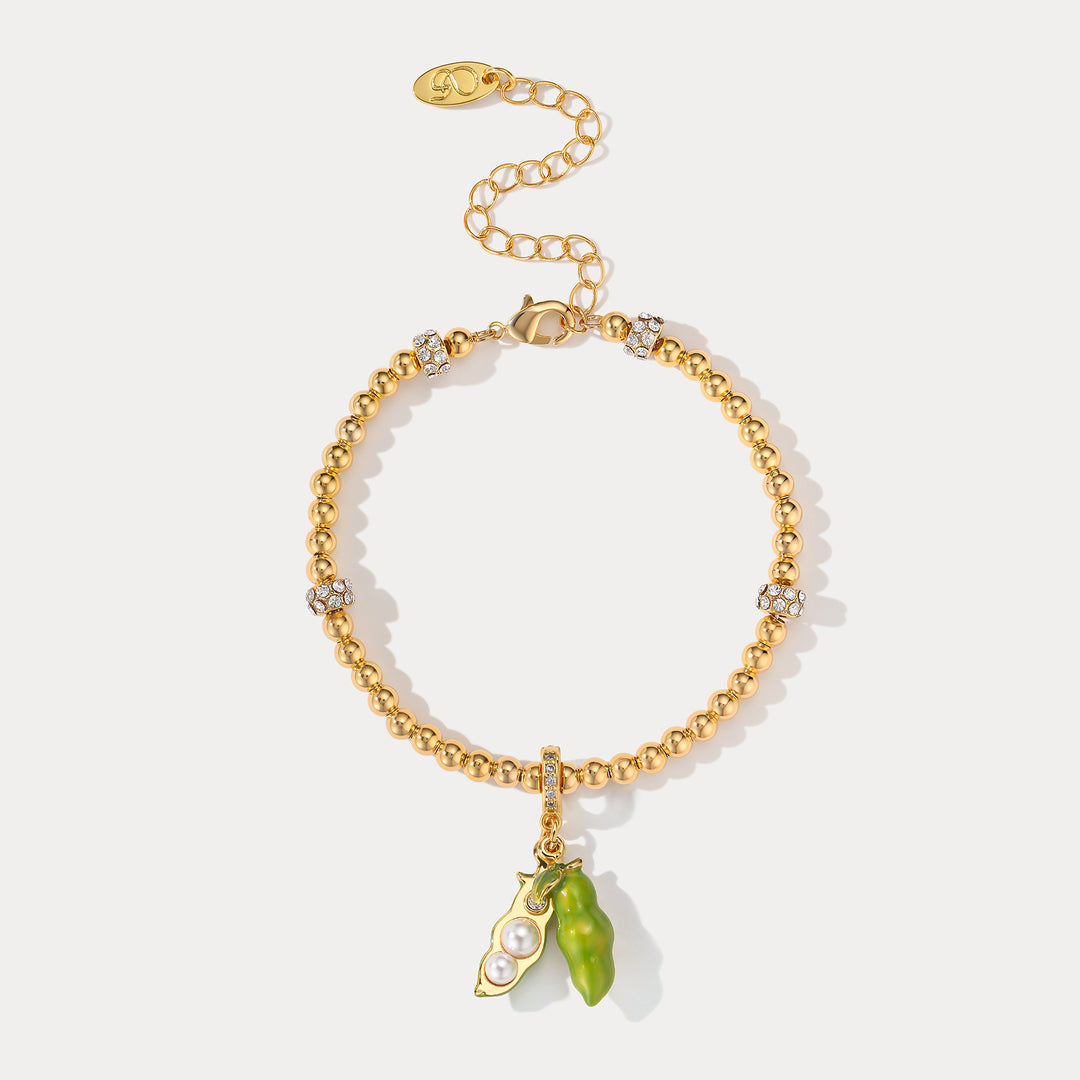 Selenichast Pea Pod Pearl Beaded Bracelet Nature Inspired Pearl Jewelry