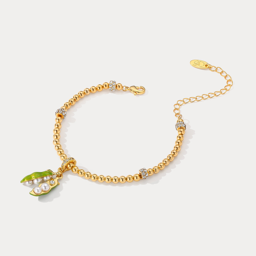 Selenichast Pea Pod Pearl Beaded Bracelet Nature Inspired Pearl Jewelry