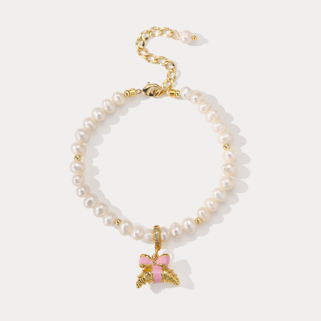 Selenichast Croissant Pearl Bracelet Food Inspired Pearl Jewelry