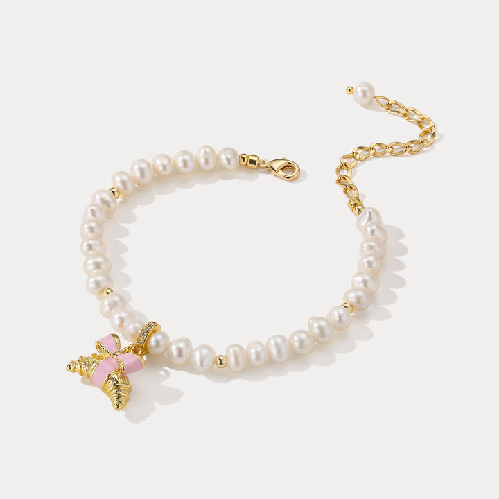 Selenichast Croissant Pearl Bracelet Food Inspired Pearl Jewelry